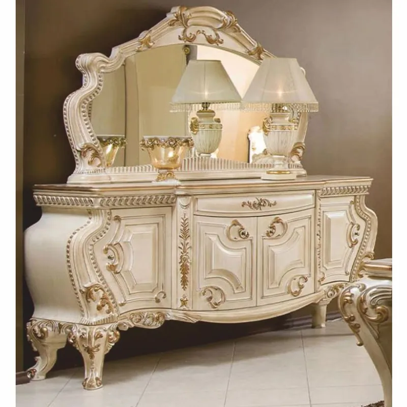 Casa Padrino Luxus Barock Sideboard mit Spiegel Creme / Gold - Barockstil Möbel Neu Im Sortiment