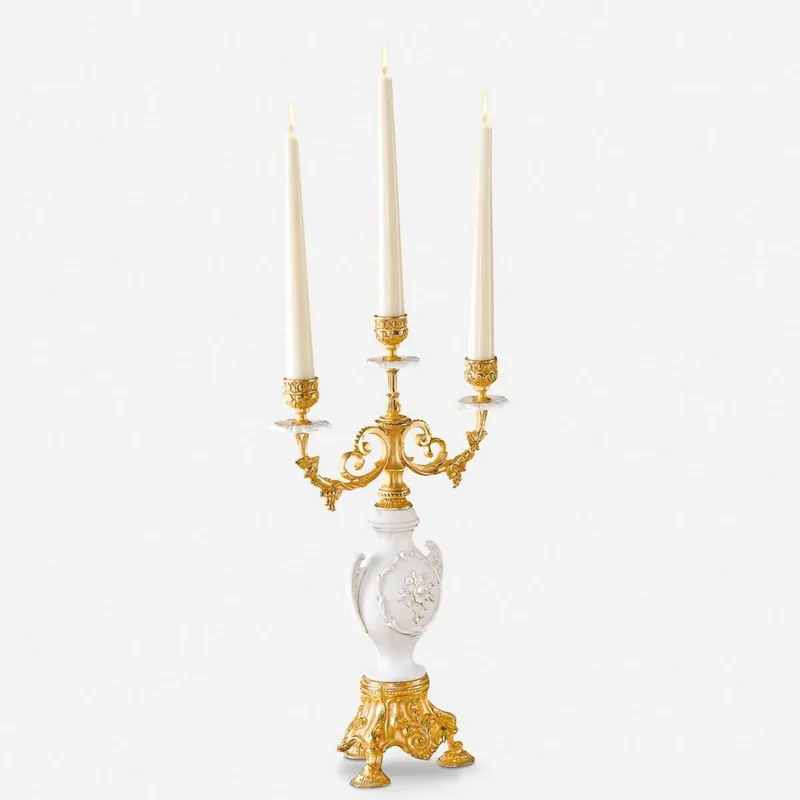 Casa Padrino Luxus Barock Kerzenhalter Gold / Weiß H. 40 cm - Made in Italy Begrenztes Angebot