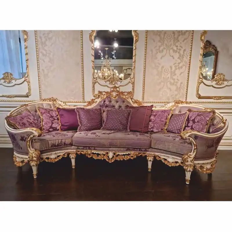 Nur Heute Casa Padrino Luxus Barock Wohnzimmer Sofa Lila / Weiß / Gold 297 cm - Made in Italy