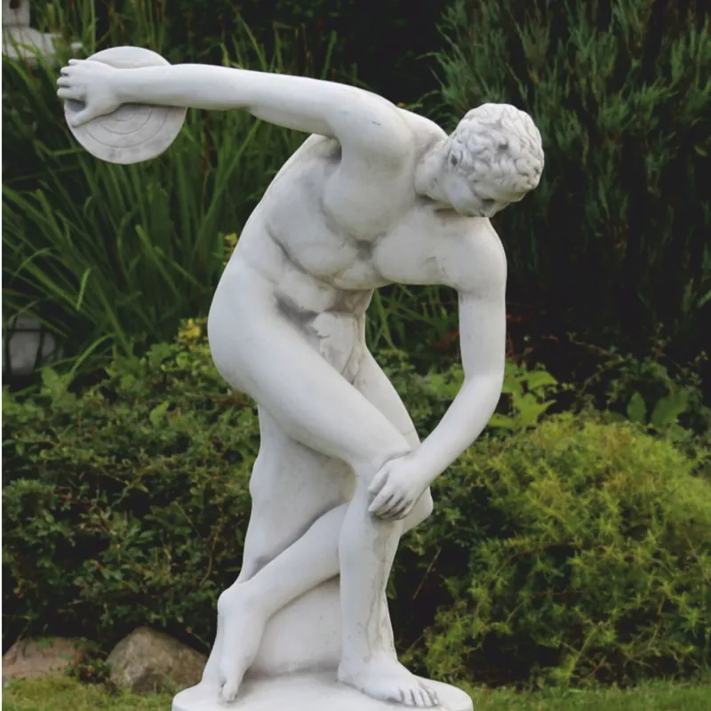 Casa Padrino Jugendstil Garten Deko Skulptur Diskuswerfer Weiß / Grau H. 93 cm Direktkauf