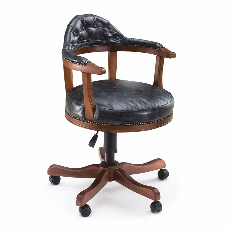 Casa Padrino Luxus Chesterfield Leder Bürostuhl Vintage Schwarz / Braun 60 x 60 x H. 95 cm - Echtleder Möbel Preisreduziert