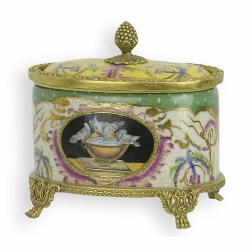 Casa Padrino Barock Porzellan Zuckerdose Bunt / Messing H. 12,2 cm - Deko Accessoires Schneller Versand