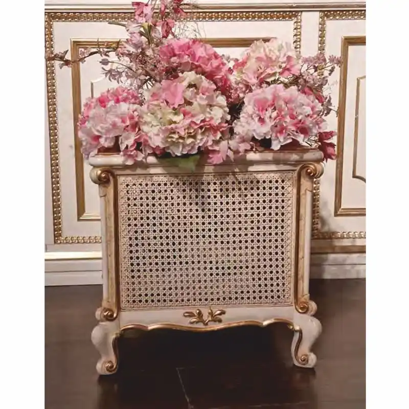 Casa Padrino Luxus Barock Blumentopf Weiß / Beige / Gold H. 45 cm - Made in Italy Neuheit
