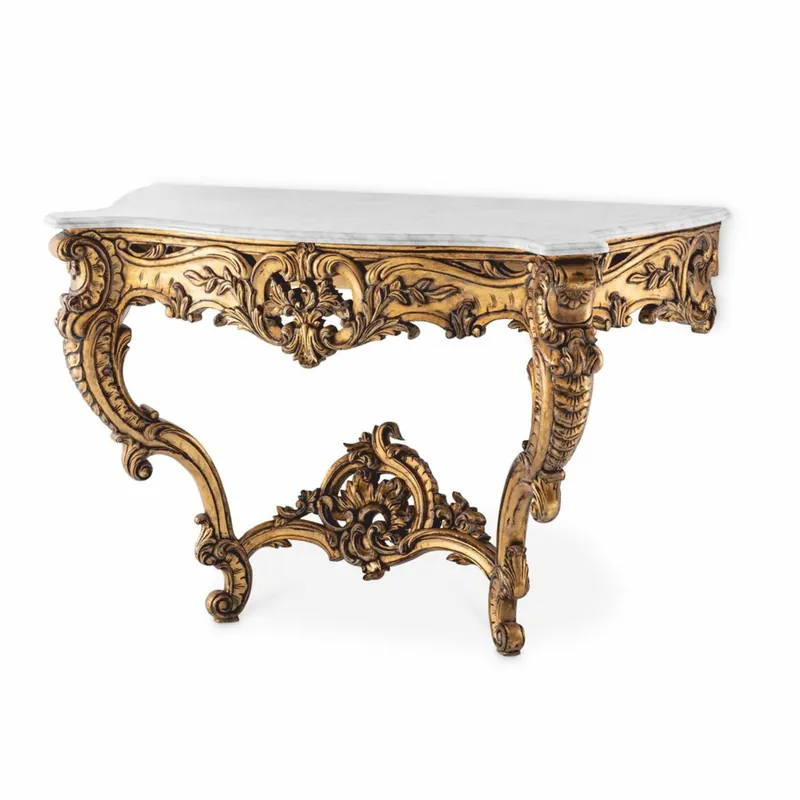 Garantierte Lieferung Casa Padrino Luxus Barock Mahagoni Konsole mit Marmorplatte Antik Gold / Weiß 125 cm