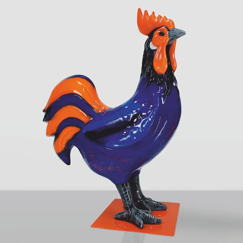 Jetzt Bestellen Casa Padrino XXL Deko Skulptur Hahn Blau / Schwarz / Orange H. 180 cm - Riesiege Garten Deko Figur