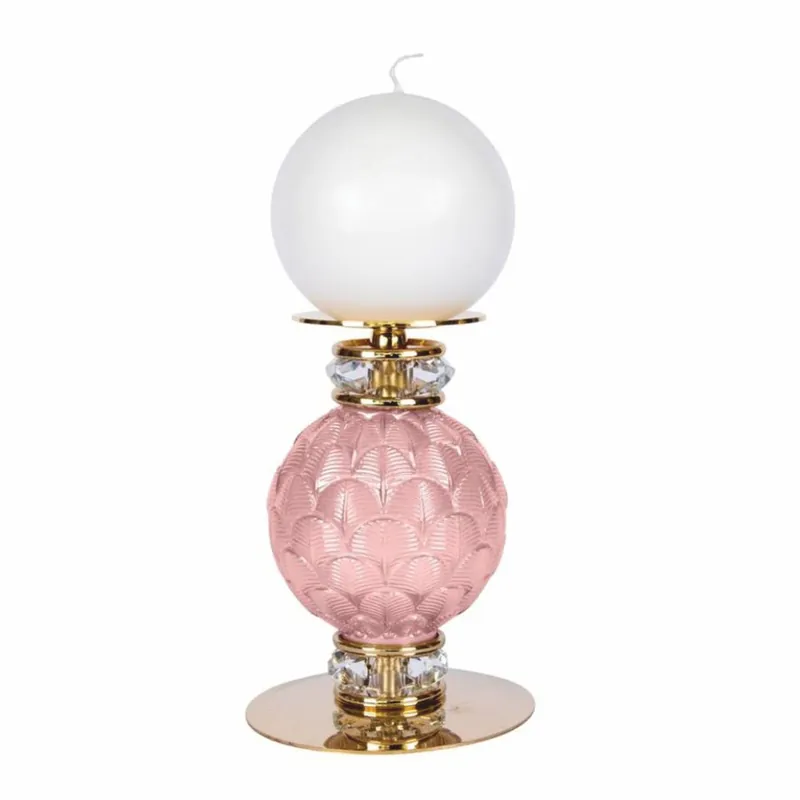 Casa Padrino Luxus Porzellan Kristall Kerzenhalter Rosa / Gold H. 12 cm - Made in Italy Sonderaktion