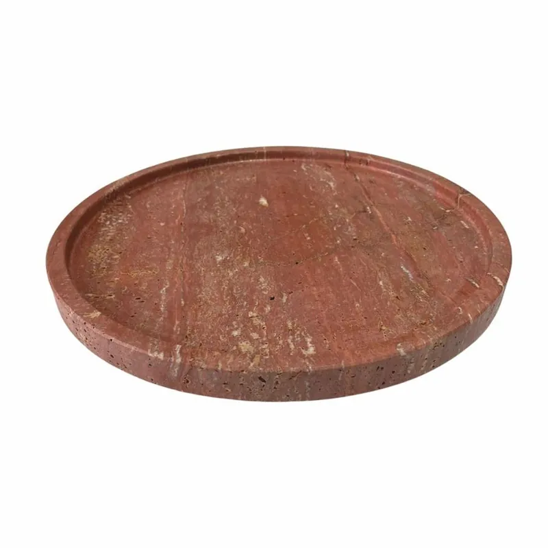 Expressversand Casa Padrino Luxus Travertin Serviertablett Rot Ø 40,5 cm - Gastronomie Accessoires