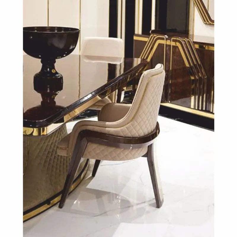 Casa Padrino Luxus Art Deco Esszimmer Stuhl mit Armlehnen Beige / Dunkelbraun / Gold Finale Aktion