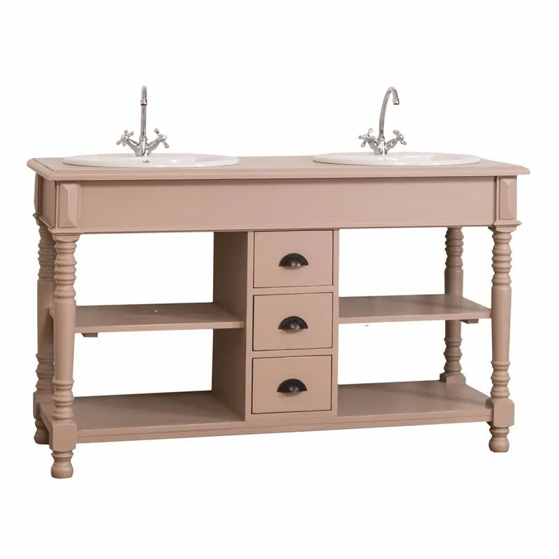 Sonderaktion Casa Padrino Landhausstil Doppel Waschtisch mit 2 Waschbecken Hellbraun 150 cm