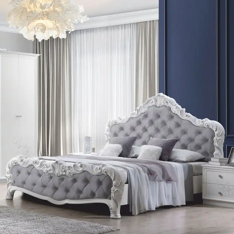 Casa Padrino Luxus Barock Doppelbett Grau / Weiß - Barock Schlafzimmer Möbel Jetzt Bestellen