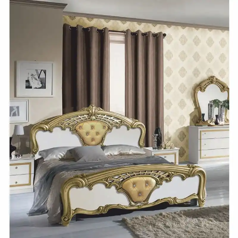 Preisknaller Casa Padrino Luxus Barock Doppelbett mit Glitzersteinen Weiß / Gold - Schlafzimmer Möbel