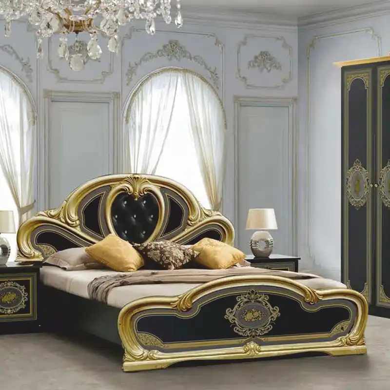 Casa Padrino Luxus Barock Doppelbett mit Glitzersteinen Schwarz / Grau / Gold - Schlafzimmer Möbel Finale Aktion