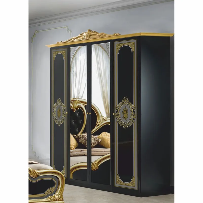Casa Padrino Luxus Barock Schlafzimmer Schrank Schwarz / Gold 177 cm - Barock Schlafzimmer Möbel Abverkauf