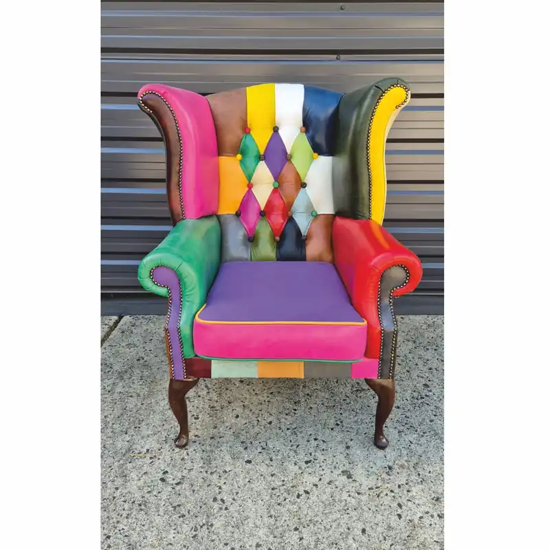 Bestseller Casa Padrino Luxus Chesterfield Ohrensessel Bunt / Dunkelbraun - Patchwork Echtleder Möbel