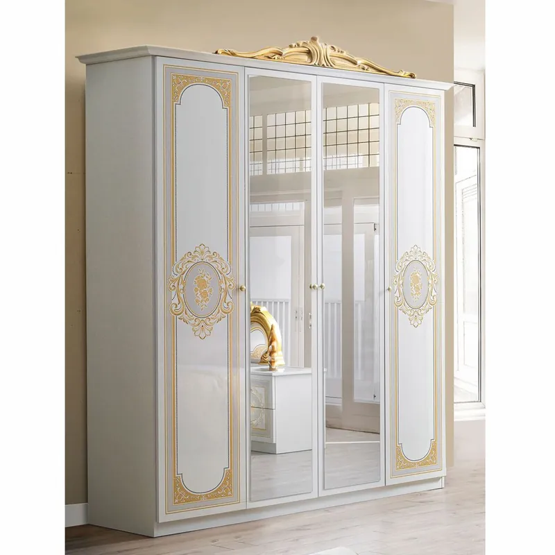Casa Padrino Luxus Barock Schlafzimmer Schrank Weiß / Grau / Gold 177 cm - Barock Schlafzimmer Möbel Mega-Angebot