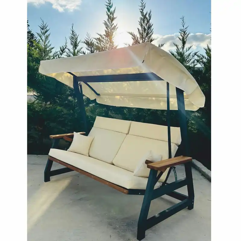 Bestpreis Casa Padrino Luxus Hollywood Schaukel Beige / Anthrazit / Braun 226 cm - Garten & Terrassen Möbel