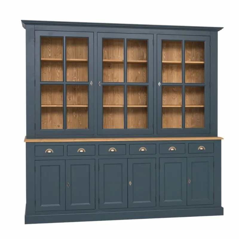 Mega-Angebot Casa Padrino Landhausstil Esszimmer Schrank Dunkelblau / Naturfarben 245 cm - Esszimmer Möbel
