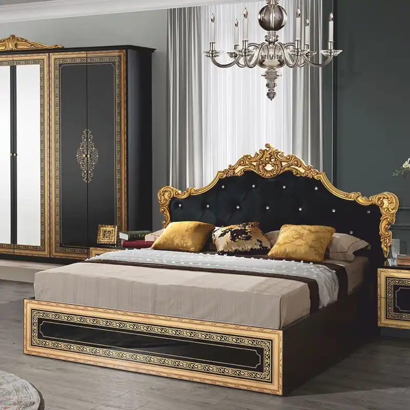 Sonderangebot Casa Padrino Luxus Barock Doppelbett mit Glitzersteinen Schwarz / Gold - Barockstil Schlafzimmer Möbel
