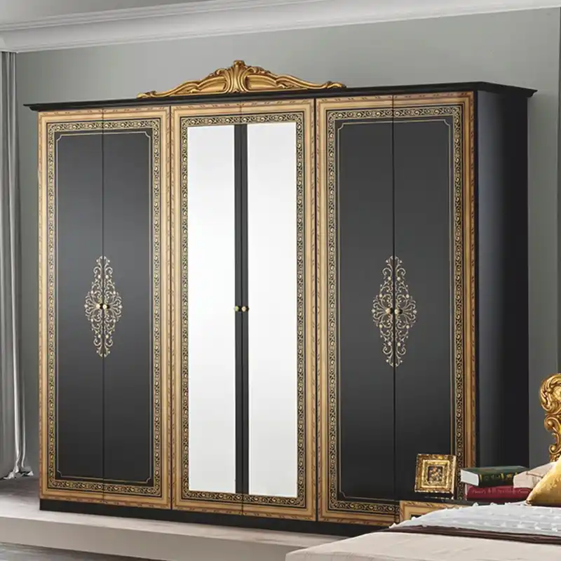 Casa Padrino Luxus Barock Schlafzimmer Schrank Schwarz / Gold 261,4 cm - Barock Schlafzimmer Möbel Neu Im Sortiment