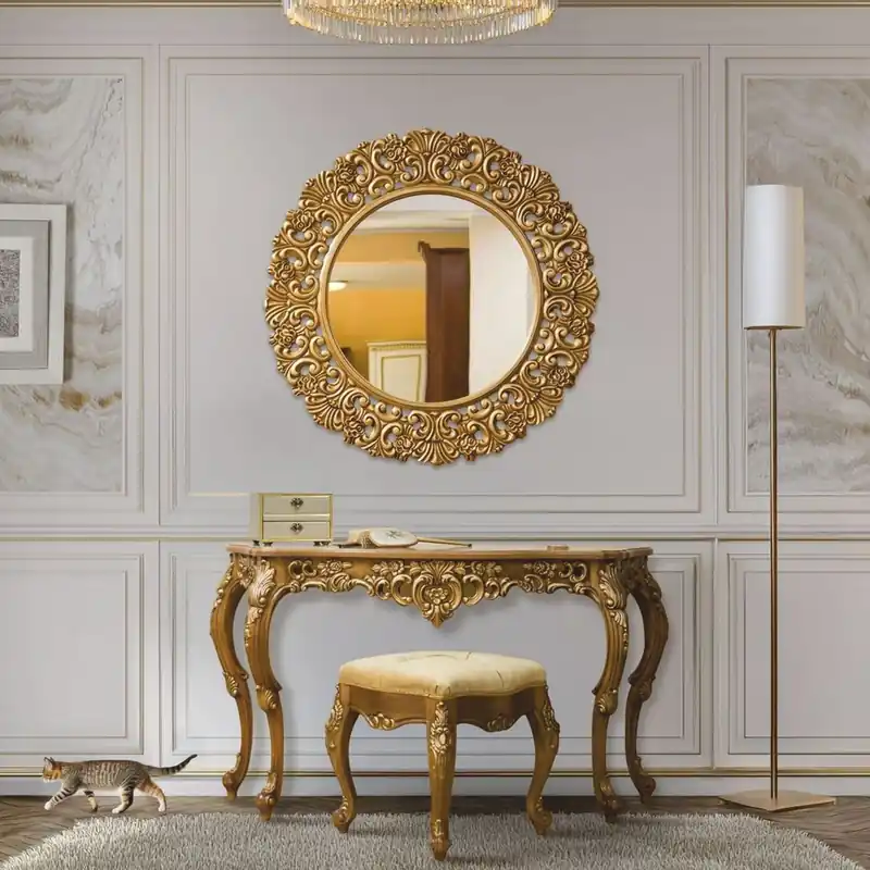 Sonderaktion Casa Padrino Luxus Barock Konsole mit Wandspiegel und Hocker Braun / Gold - Barock Möbel
