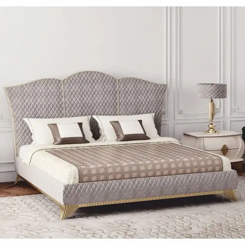 Casa Padrino Luxus Art Deco Doppelbett Grau / Gold - Schlafzimmer & Hotel Möbel Begrenztes Angebot
