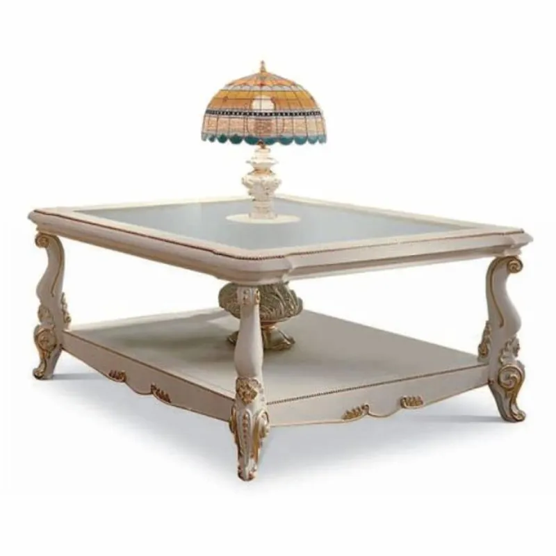 Wochenendangebot Casa Padrino Luxus Barock Couchtisch mit Tiffany Tischleuchte Weiß / Gold 110 cm - Made in Italy