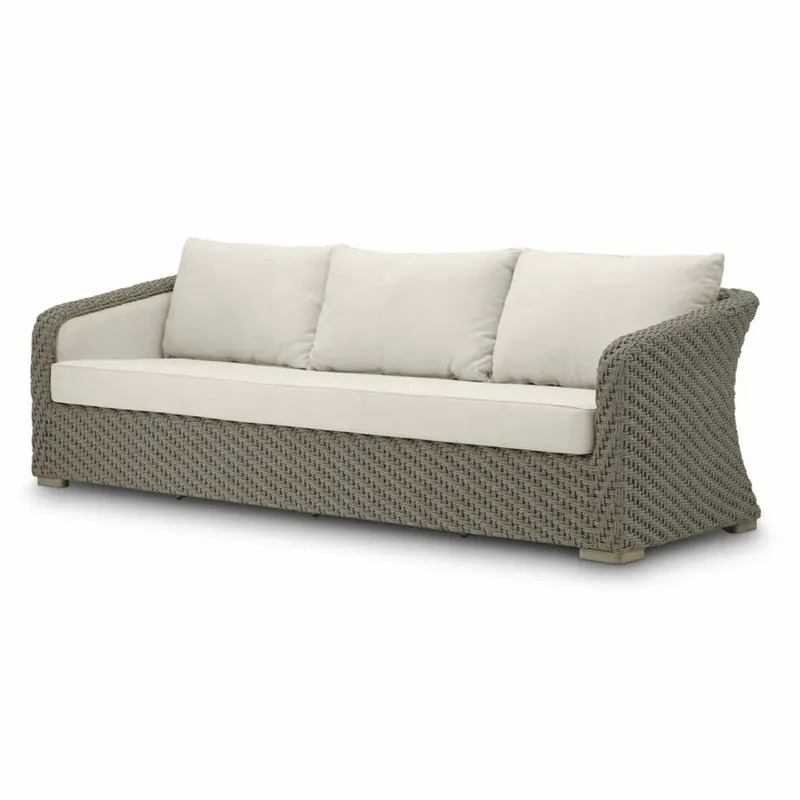 Casa Padrino Luxus Kunstrattan Garten Sofa Grau / Sandfarben 254 cm - Garten Möbel Heißes Angebot