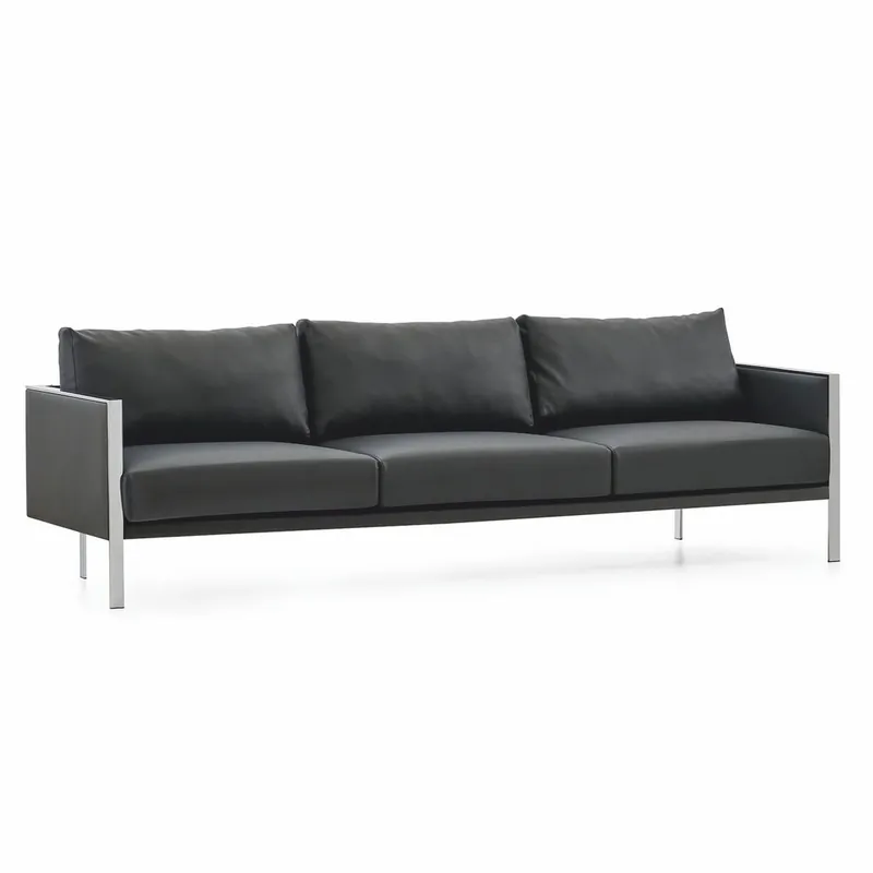 Geprüft Casa Padrino Luxus Leder Sofa Grau / Silber 236 cm - Hotel & Büro Möbel