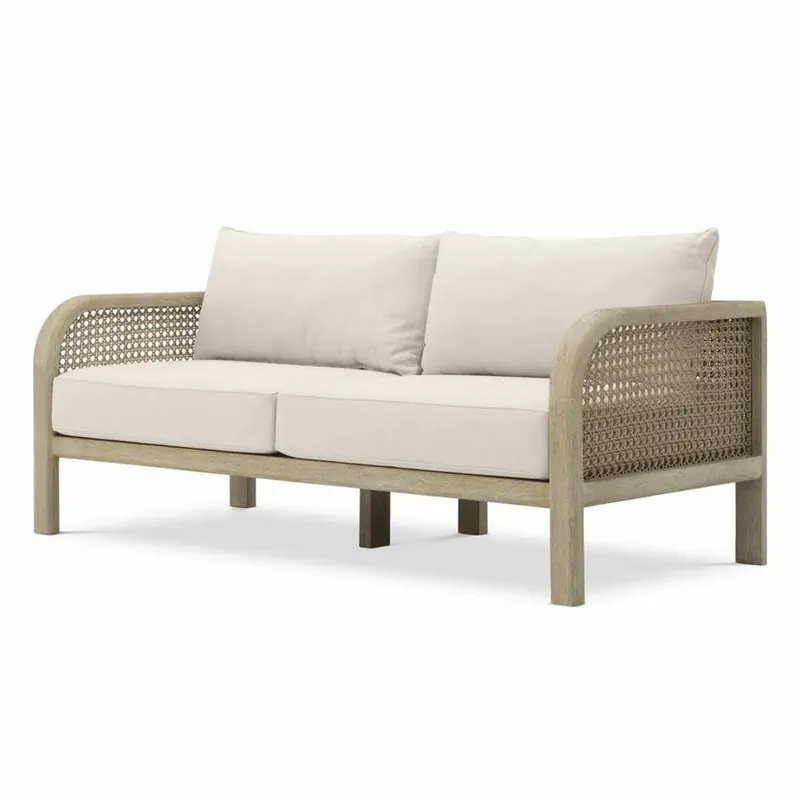 Neu Im Sortiment Casa Padrino Luxus Teakholz Garten Sofa Sandfarben / Beige 194 cm - Garten Möbel