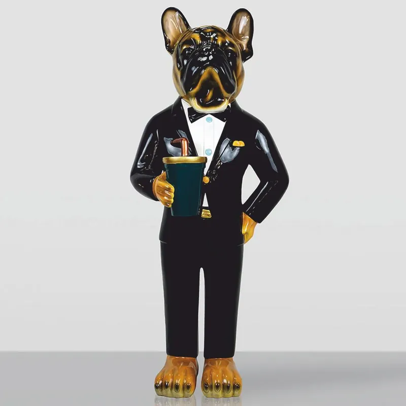 Casa Padrino XXL Deko Skulptur Bulldogge mit Anzug H. 170 cm - Große Deko Figur Garantierte Lieferung