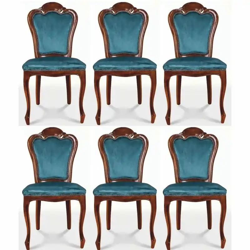 Casa Padrino Luxus Barock Esszimmer Stuhl 6er Set Blau / Braun - Barock Möbel Sichere Zahlung