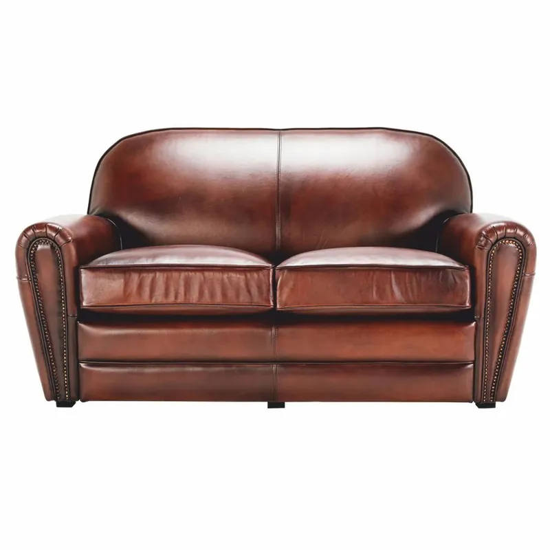 Neue Ware Casa Padrino Luxus Leder Sofa Braun / Schwarz 190 cm - Echtleder Möbel