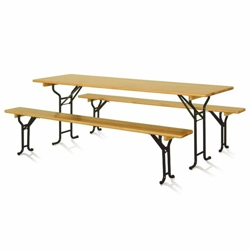 Casa Padrino Gartengarnitur Naturfarben / Schwarz 220 cm - Biergarten Möbel Abverkauf