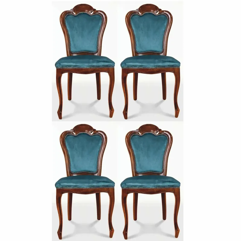 Casa Padrino Luxus Barock Esszimmer Stuhl 4er Set Blau / Braun - Barock Möbel Bestpreis