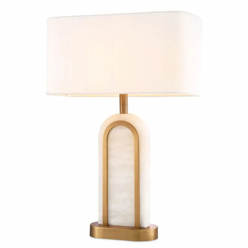 Begrenztes Angebot Casa Padrino Luxus Tischleuchte Antik Messing / Alabaster / Weiß H. 67 cm - Luxus Leuchten