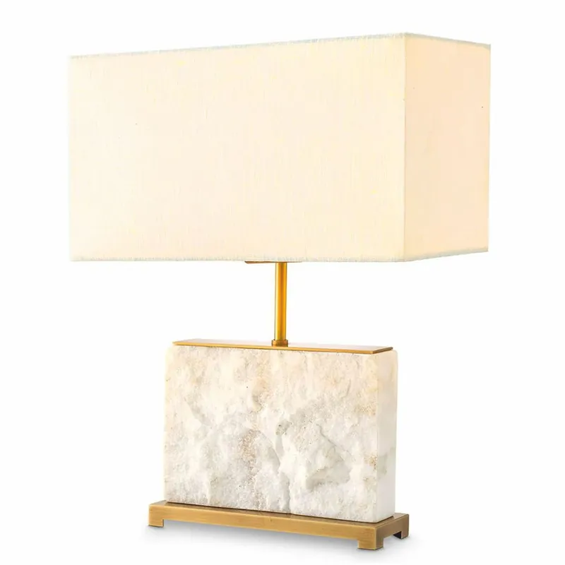 Casa Padrino Luxus Marmor Tischleuchte Weiß / Antik Messing H. 55 cm - Marmor Schreibtischleuchten Sonderangebot