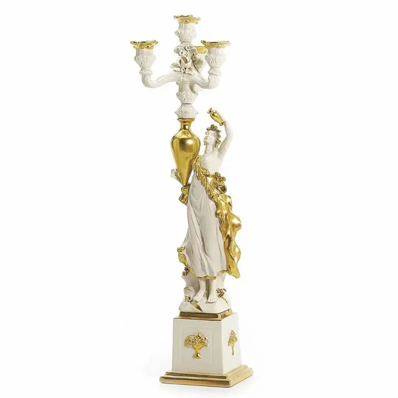 Casa Padrino Luxus Barock Porzellan Kerzenhalter Rechte Seite Weiß / Gold H. 68 cm - Made in Italy Neuheit