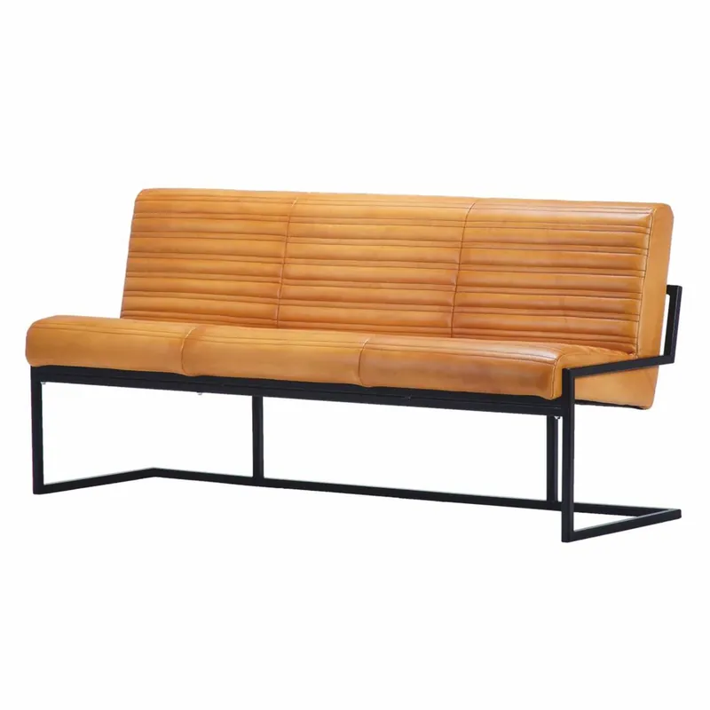Sonderaktion Casa Padrino Luxus Echtleder Sitzbank Hellbraun / Schwarz 160 cm - Echtleder Möbel