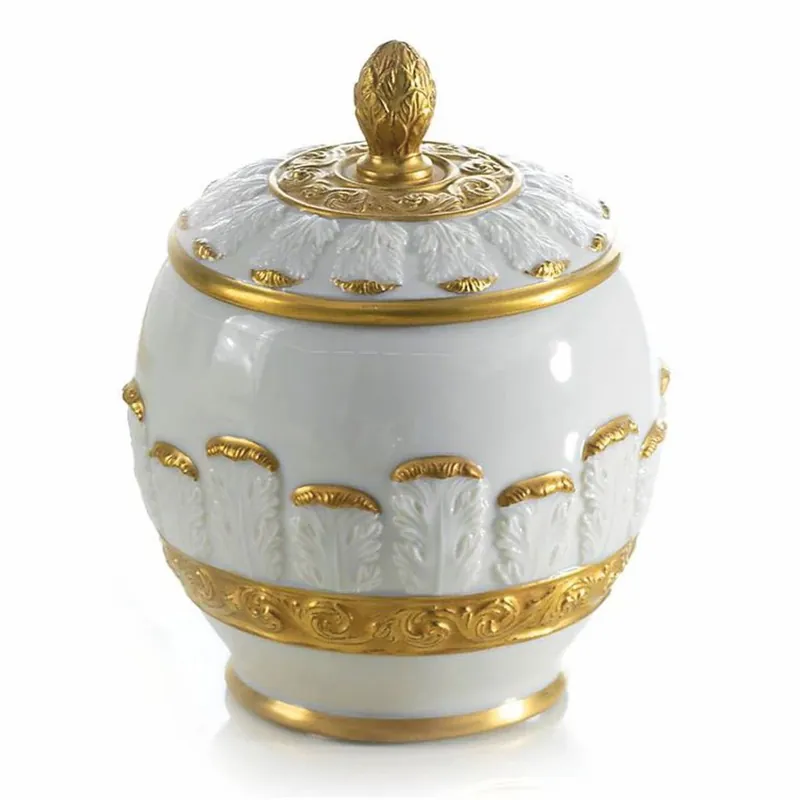 Casa Padrino Luxus Barock Porzellan Zuckerdose mit Deckel Weiß / Gold H. 14 cm - Made in Italy Sonderaktion