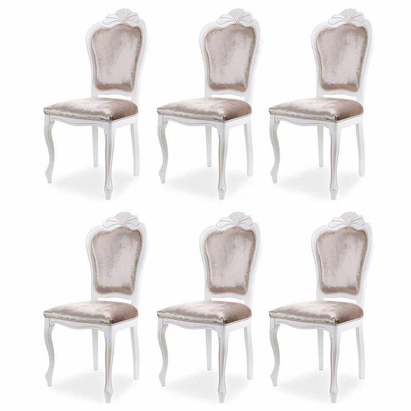 Casa Padrino Luxus Barock Samt Esszimmer Stuhl 6er Set Grau / Weiß - Barock Möbel Finale Aktion