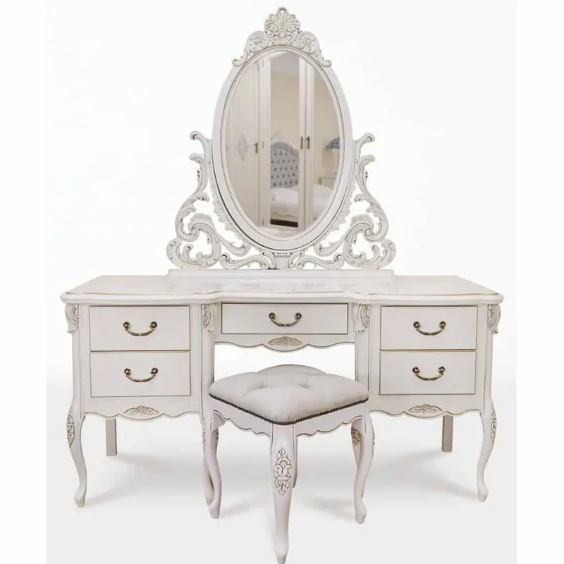 Casa Padrino Luxus Barock Schminktisch Set Weiß / Hellgrau - Barock Schlafzimmer Möbel Solange Der Vorrat Reicht