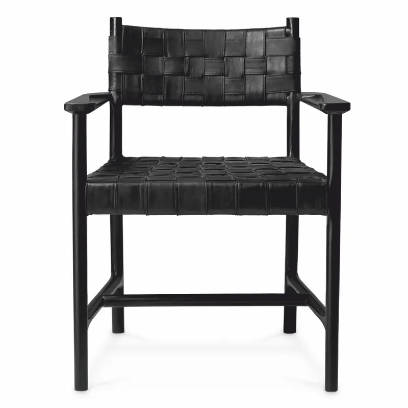Nur Heute Casa Padrino Luxus Leder Esszimmer Stuhl mit Armlehnen Schwarz H. 85 cm - Luxus Möbel