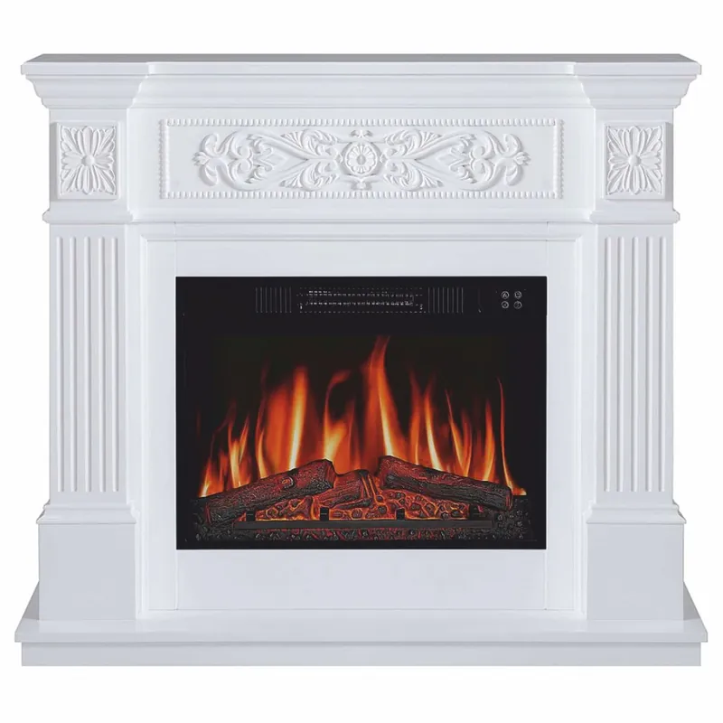 Casa Padrino Barock LED Elektrokamin Weiß 106,6 x 37 x H. 92,5 cm - Barock Möbel Mega-Angebot
