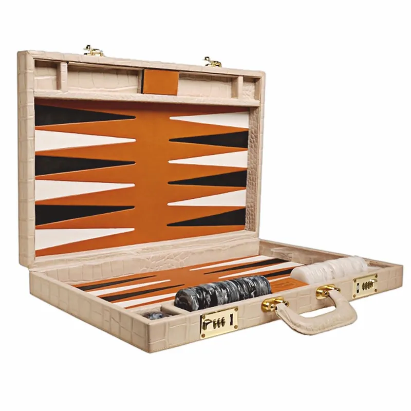 Rabatt Casa Padrino Luxus Echtleder Backgammon Aktenkoffer Beige Kroko Optik - Luxus Accessoires