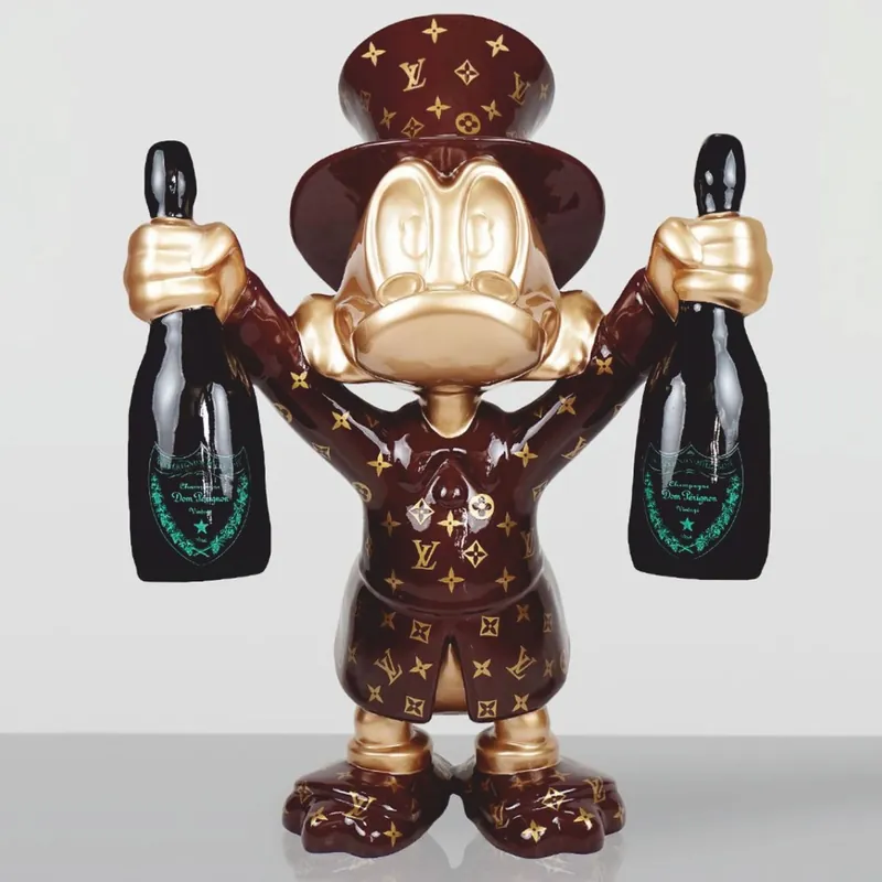 Casa Padrino XXL Deko Skulptur Ente Braun / Gold / Schwarz H. 120 cm - Große Deko Figur Top-Seller