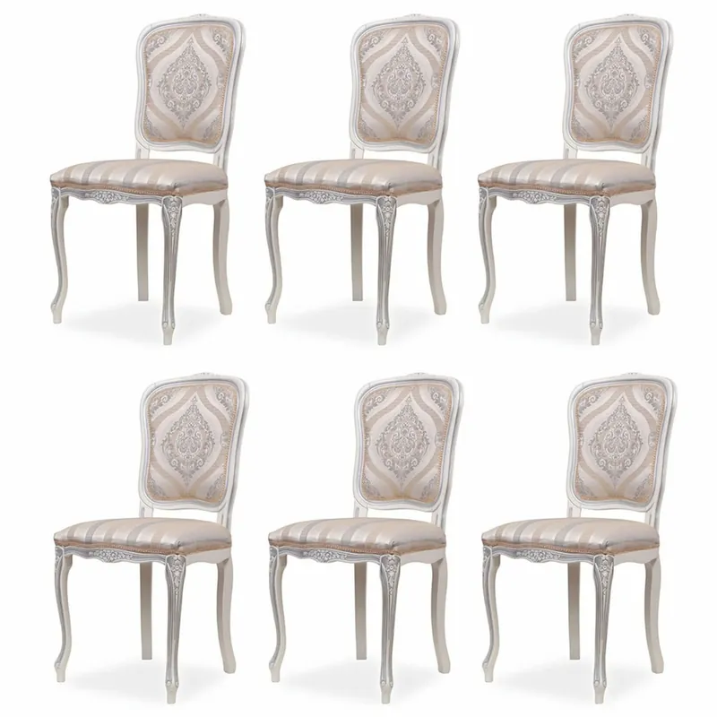 Casa Padrino Luxus Barock Esszimmer Stuhl 6er Set Beige / Grau / Weiß - Barock Esszimmer Möbel Super-Preis