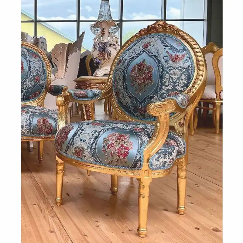 Meistverkauft Casa Padrino Barock Medaillon Salon Stuhl Hellblau / Bunt / Gold H. 100 cm - Barock Möbel