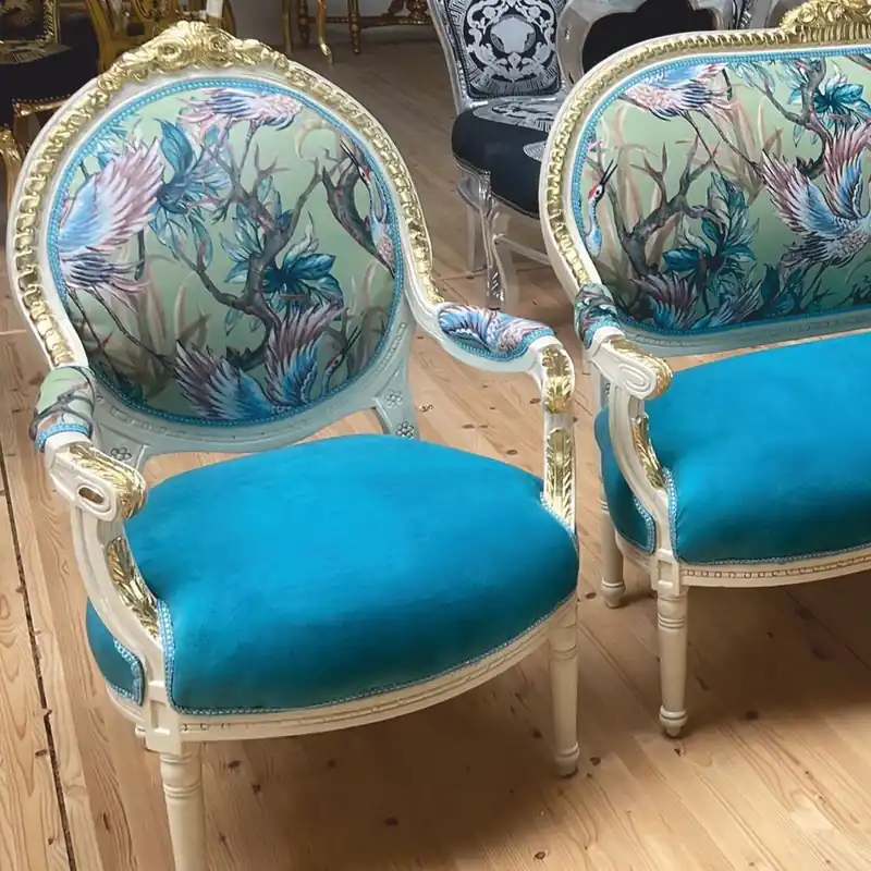 Finale Aktion Casa Padrino Barock Medaillon Salon Stuhl Blau / Bunt / Weiß / Gold H. 100 cm - Barock Möbel