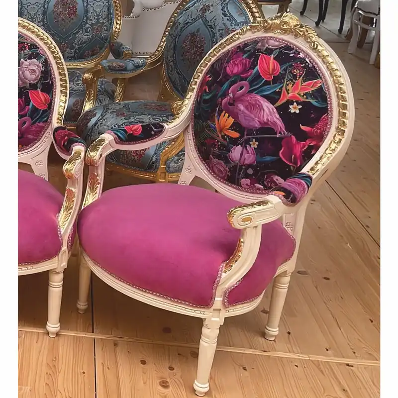 Heißes Angebot Casa Padrino Barock Medaillon Salon Stuhl Pink / Bunt / Weiß / Gold H. 100 cm - Barock Möbel