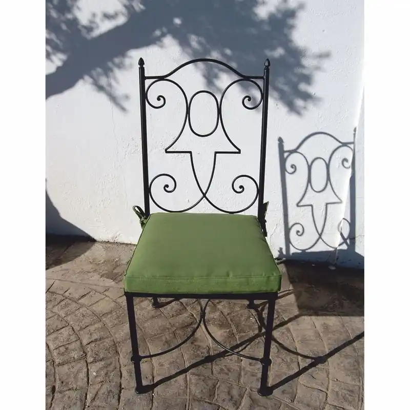 Casa Padrino Luxus Jugendstil Schmiedeeisen Gartenstuhl mit Sitzkissen Schwarz / Grün H. 105 cm Neu Im Sortiment